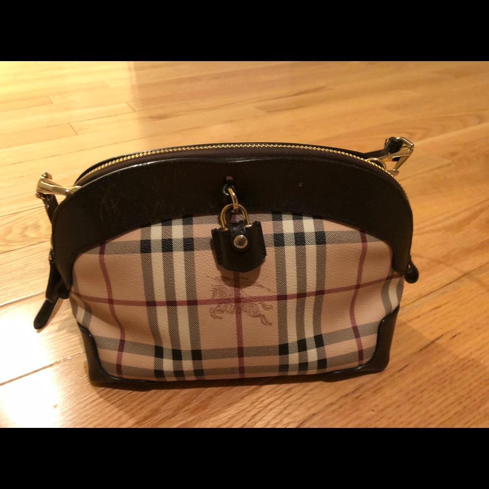 Burberry Beige/Tan Check Crossbody Bag with Black Trim